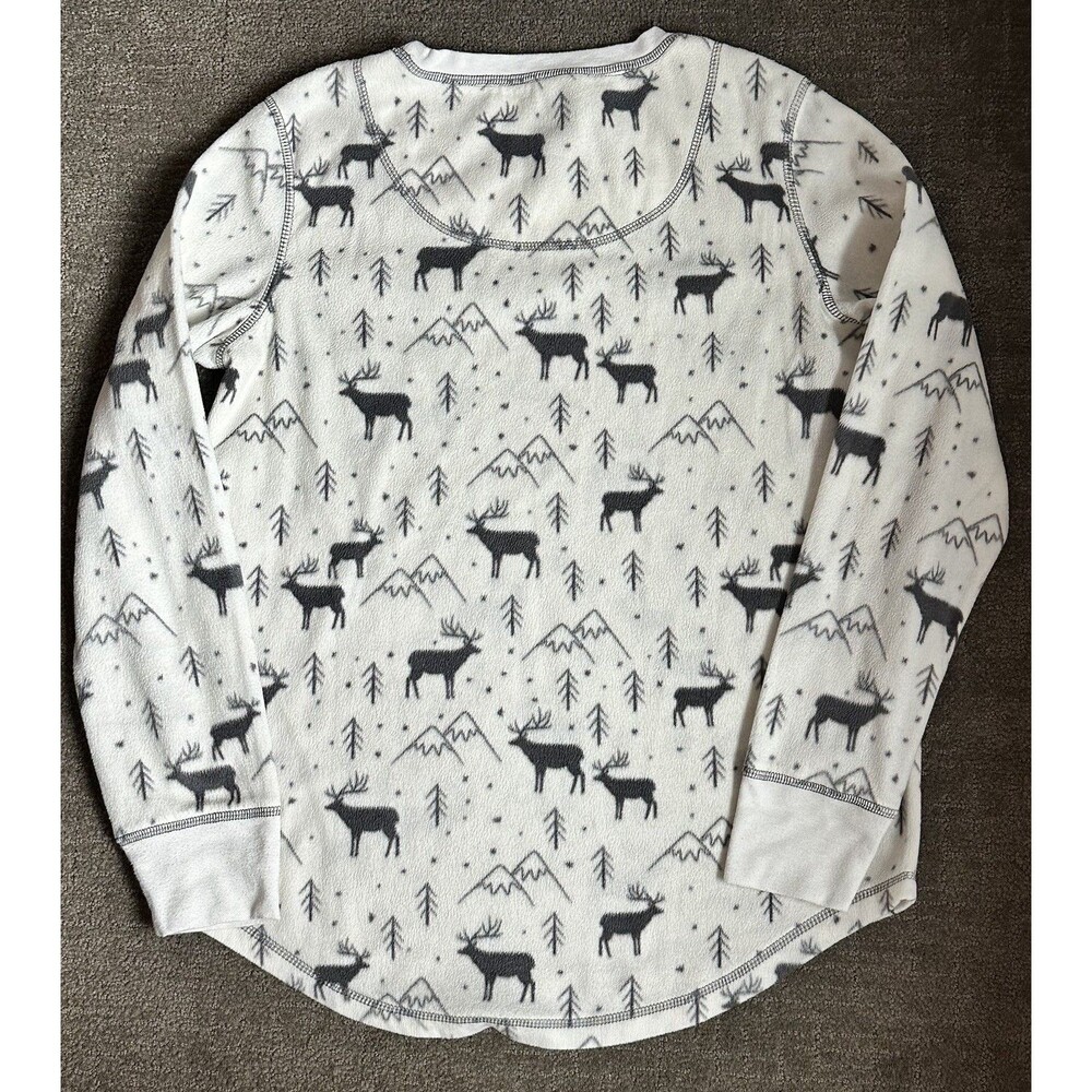 PJ Salvage Fleece Top Pajamas White Moose Winter Outdoors Long Sleeve Sz M - Picture 5 of 14